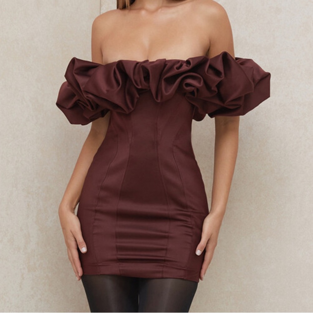 House of CB Selena Satin Ruffle Strapless Dress